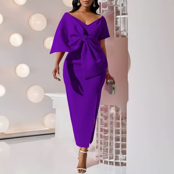 NWT Metamorphosis Girl Purple Off Shoulder Bow Detail Midi Dress Size M - Picture 6 of 9